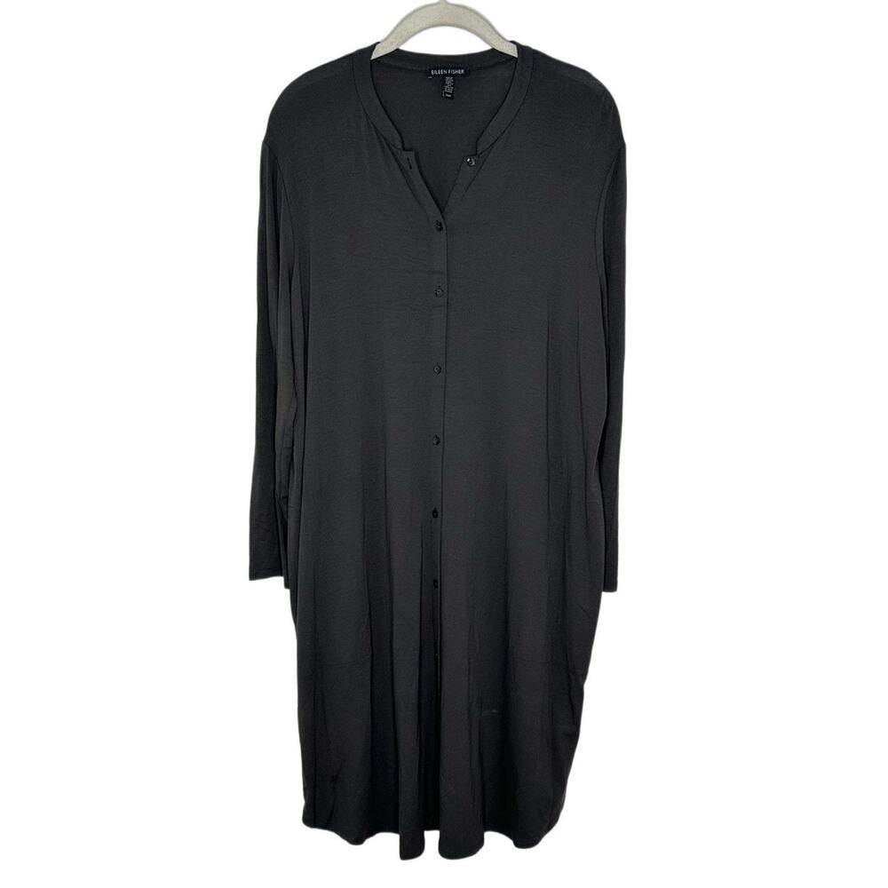 Eileen Fisher Women’s Gray Long Sleeve Button Front Shirt Dress Size Medium